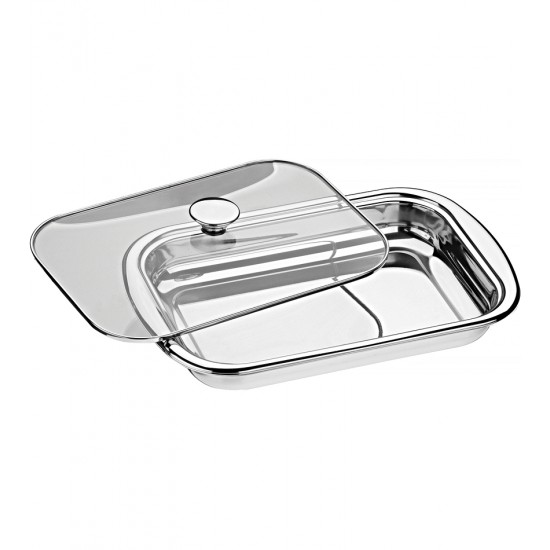 Assadeira 43cm 4 Litros Cosmos Retangular Aço Inox Tramontina Com Tampa Vidro